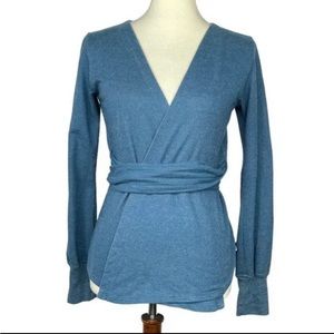 The North Face Shirt Womens Small S Terry Wrap Blue V-Neck Long Sleeve Top Tie